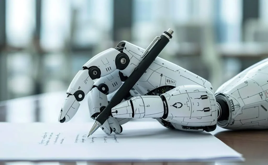 AI robot writing content with artificial intelligence technology